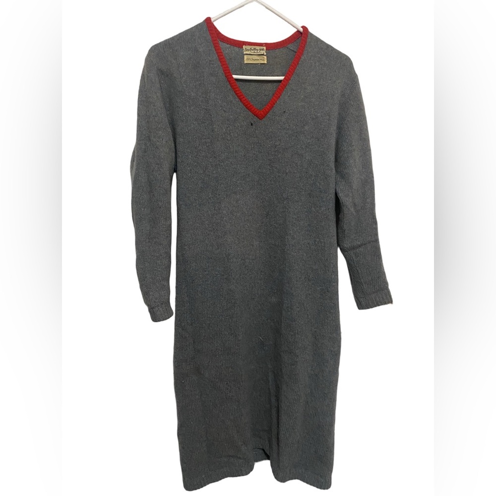 Lion Knitting Mills  Gray Long Sleeve Dress with Red Accents